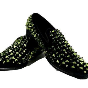 Amali Men's Slip-on Smoking Loafer Shoes Black Green Spikes Sizes 9 - 9.5 NWT